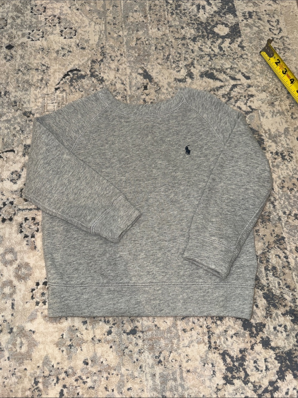 Ralph Lauren Heather Gray Crew Sweatshirt with Navy Polo Emblem